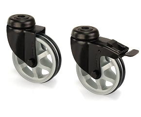 Apparaterolle in schwarz mit Rückenloch Aluminiumspeichen-Rad und Gleitlager sowohl mit als auch ohne Feststeller