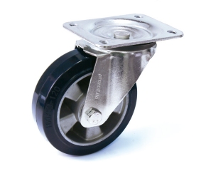 Transport castors with aluminium rims and castors bearings as well as elastic rubber wheels 