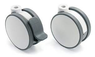 Roulettes de meubles Roulettes doubles en plastique avec blocage de roue en blanc gris