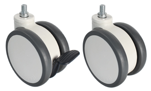 Furniture castors Double castor with total brake with polyurethane tyres or thermoplastic rubber tyres